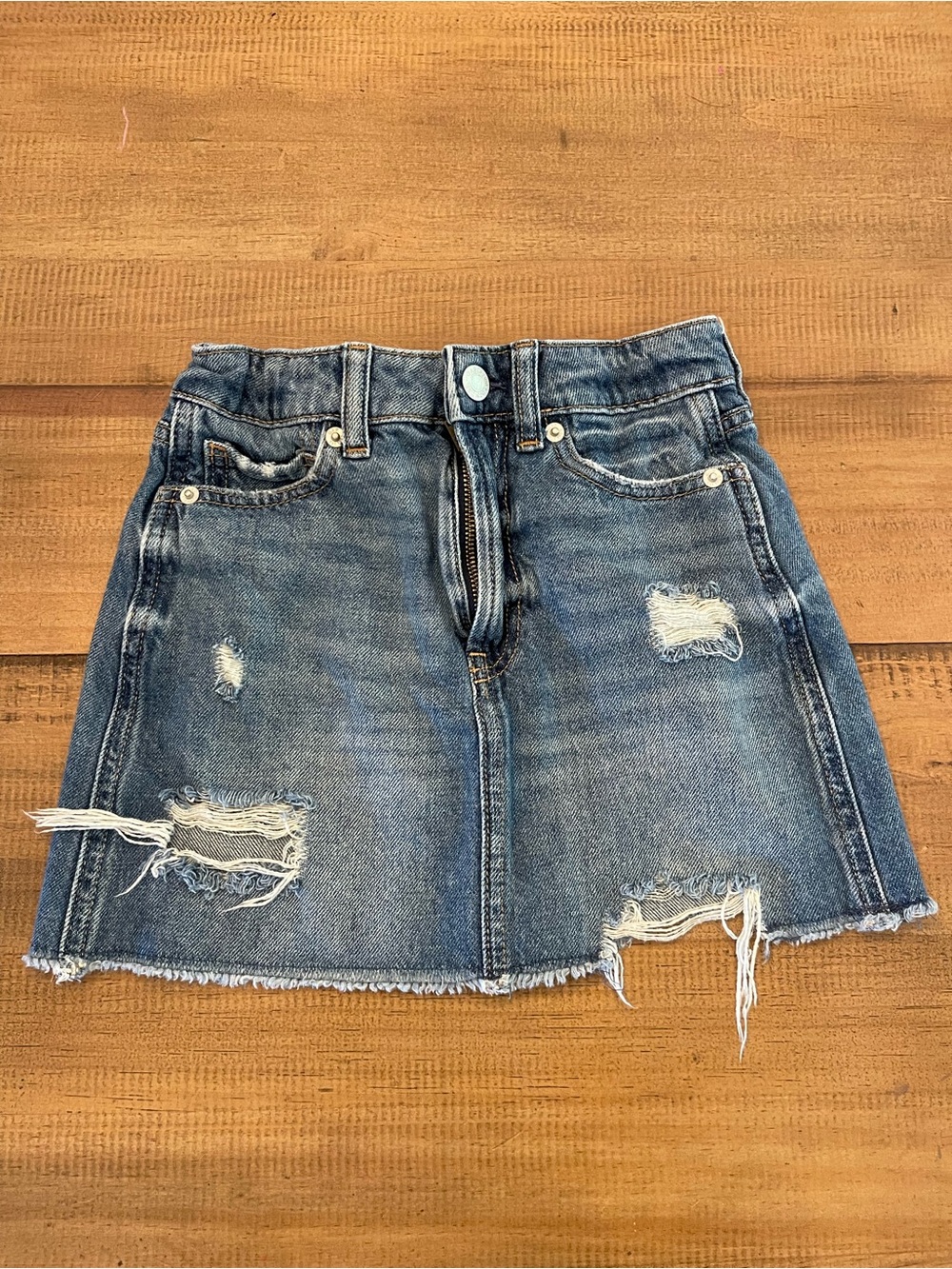 GAP Distressed Blue Denim Mini Skirt